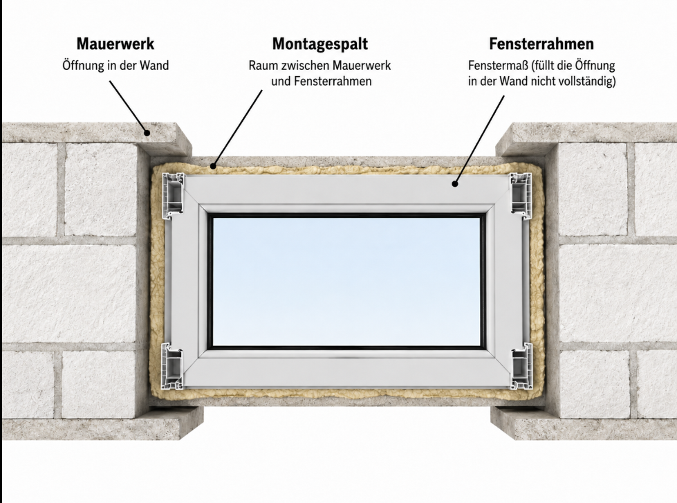 Schema zur Messung einer Fensteröffnung an drei Stellen in Breite und Höhe