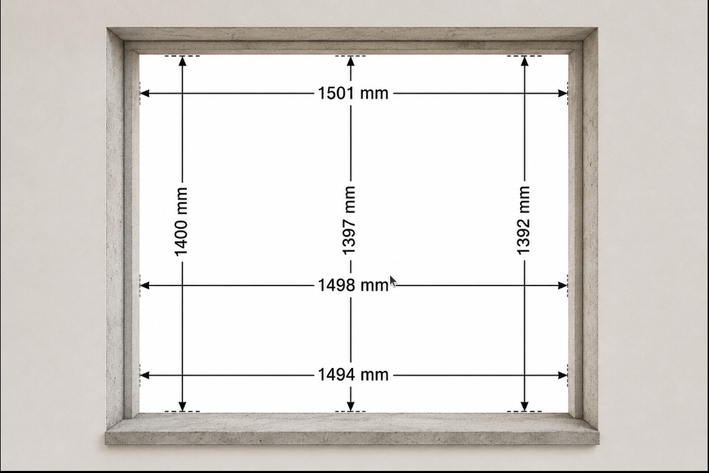Schema der Fenstermontage mit Mauerwerk, Montagespalt und Fensterrahmen